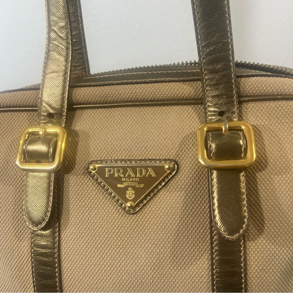 PRADA canvas gold trimmed bag